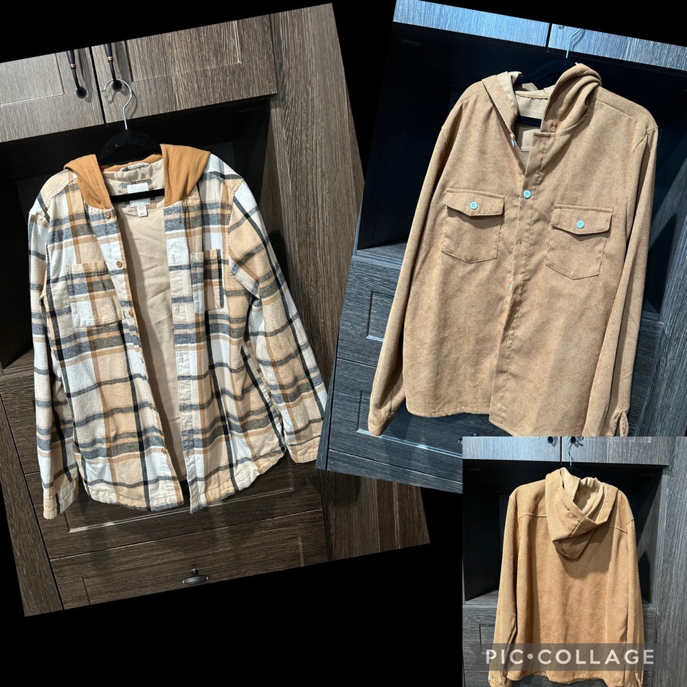 Plaid and Solid Tan Hooded Jackets